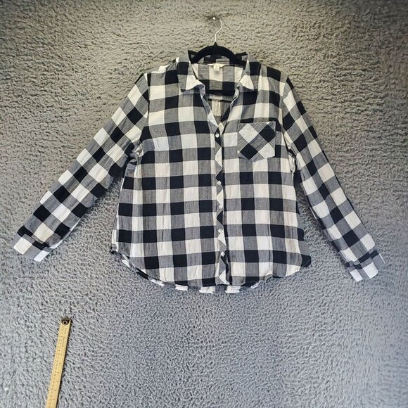 Cato Top Womens XL Black/White Plaid Button Front Long Sleeve Relaxed Fit - Picture 1 of 9